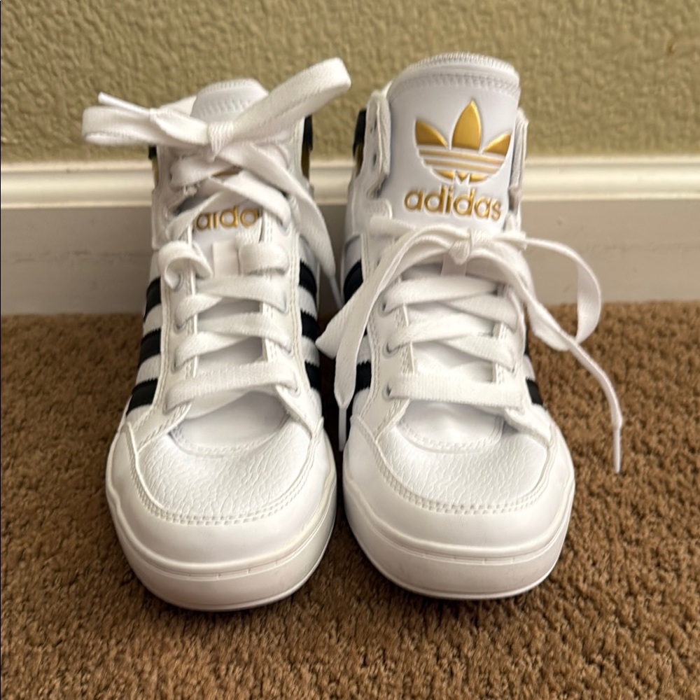 Adidas White and Gold Sneakers Classic Design